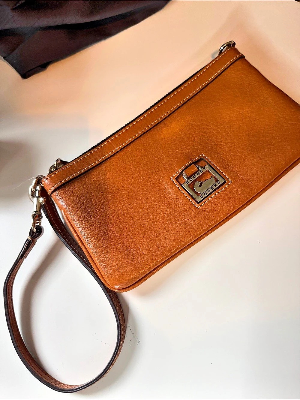 Dooney & Bourke Pebble Grain Zip Clutch Brown Wristlet
